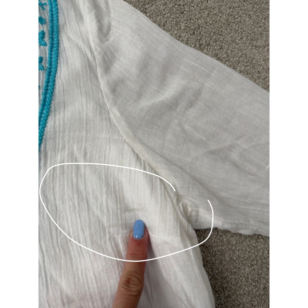 Soft Surroundings Juniper Embroidered XL White Turquoise Summer Graduation Dress - Picture 4 of 11